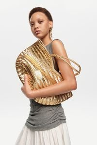 Bolsa shopper grande trenzada piel oro