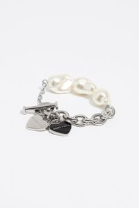 Pulsera logo corazón cadena y perlas plateado