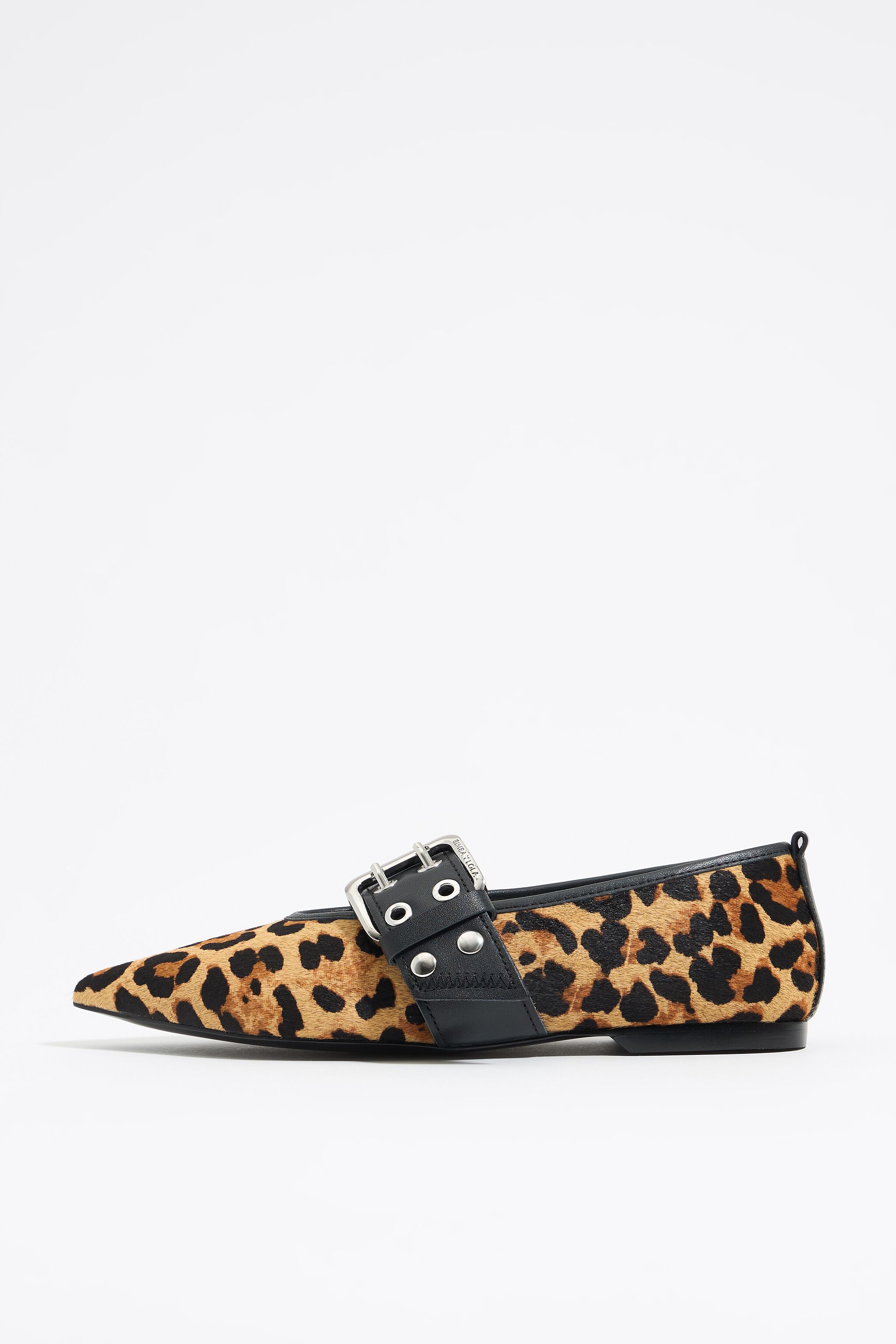 Leopard print fur studded ballerina