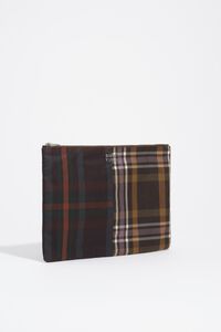 Coated chocolate green tartan patchwork make-up case