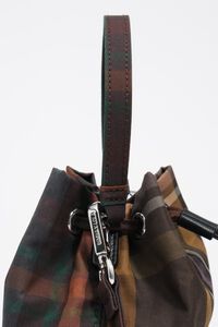 Coated chocolate green tartan bucket bag