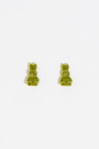 Green flocked rabbit earrings