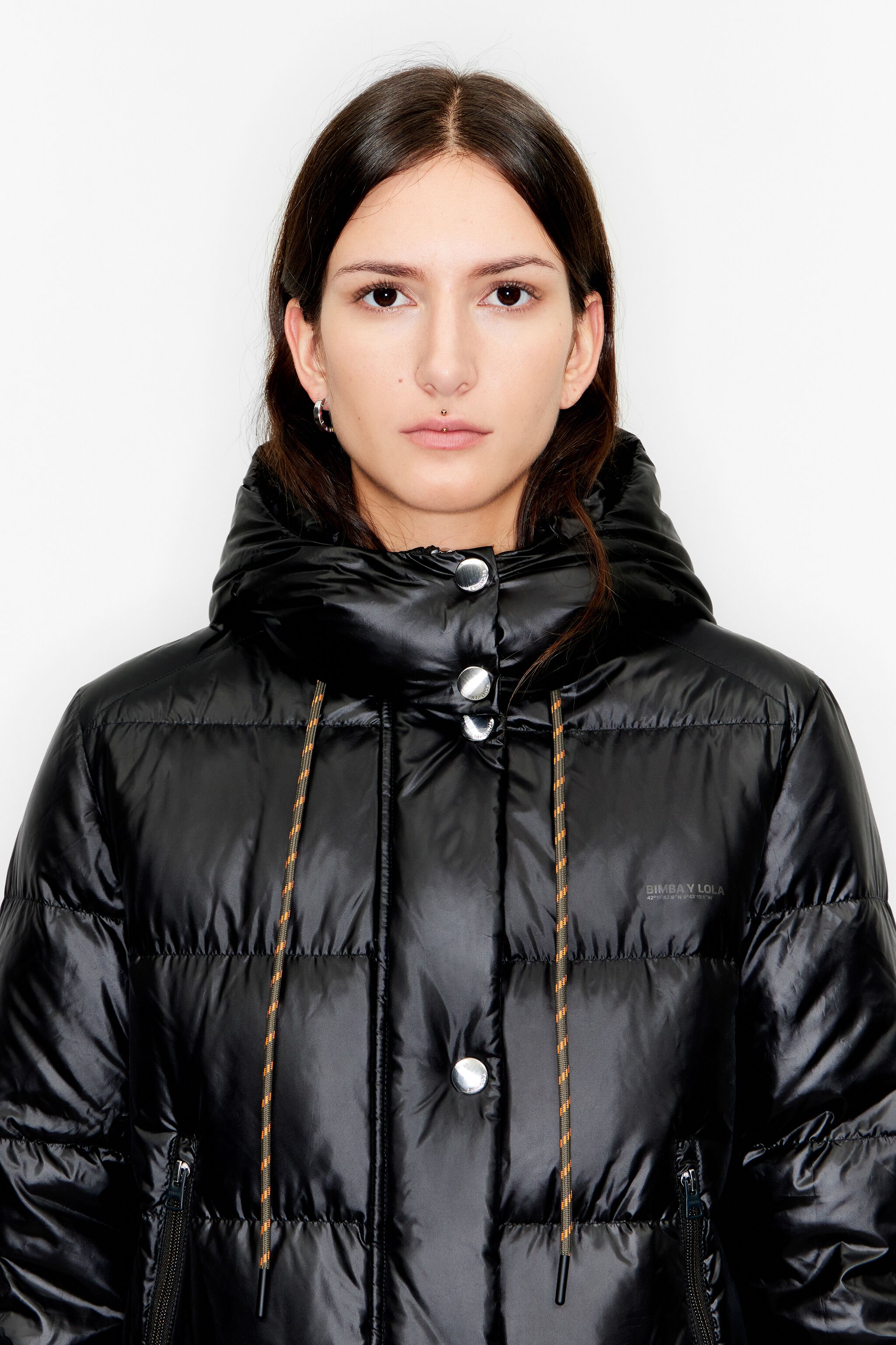 Black quilted midi puffer