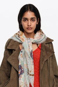 Blue tropical birds circular composition shawl