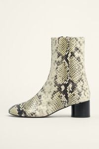 Snake print leather heeled ankle boot