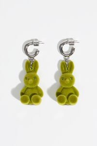 Green flocked rabbit hoop earrings