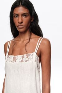 Vestido midi encaje lino lavado blanco