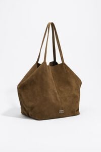 Large olive suede shopper bag