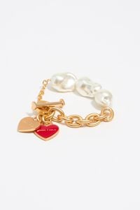 Pulsera logo corazón cadena y perlas dorado
