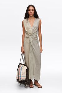 Blue striped ruched knot dress