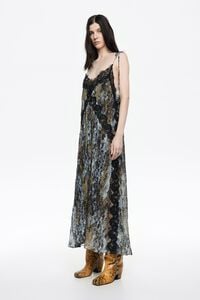 Vestido plisado encajes snake caqui Vestido plisado encajes snake caqui