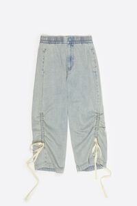 Light blue denim joggers with gathering