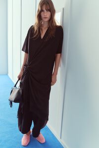 Black two-material T-shirt dress with knot