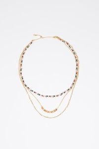 Multicolor stones and logo triple chain necklace