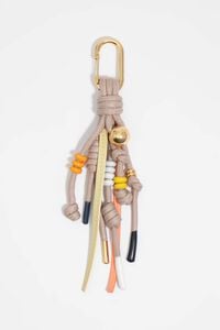 Pompom key ring with cords and beads