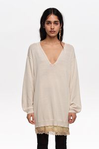 Ivory cotton V-neck sweater