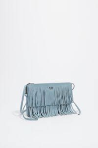 Bolsa sobre peque&ntilde;a piel flecos azul cielo
