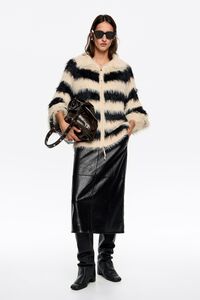 Oversize black and white striped fur cardigan