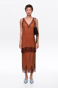 Toffee sarong skirt with lace detailing