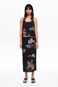 Falda midi arrugada tortuga negro