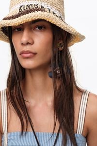 Raffia-effect hat with multicolor stripes
