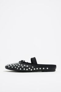 Black leather and crystals slingback ballerina