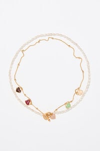 Collar doble dorado logo corazón cadena y perlas