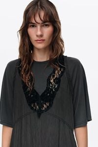 Washed black lace bib dress