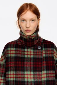 Long red checked double-sided tailored coat