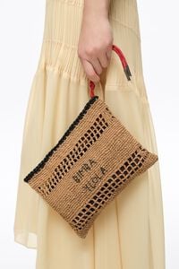 Bolsa de mano mediana efecto rafia natural oscuro
