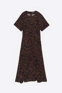 Vestido manga corta fruncido Leopard Big caf&eacute; oscuro