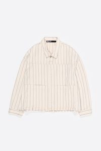 Off-white striped A-line denim jacket