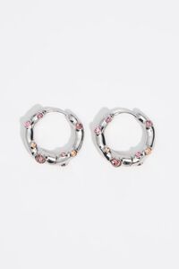 Aretes aro cristales rosas y metal textura plateado