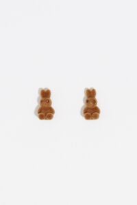 Brown flocked rabbit earrings