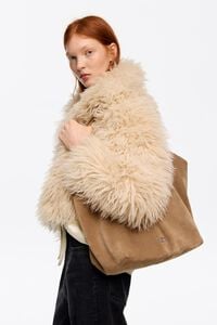 Large split leather shopper bag in natural