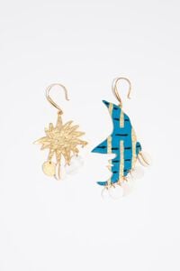 Aretes luna y sol dorado cepillado