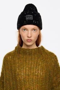 Black and multicolor sequin knit hat