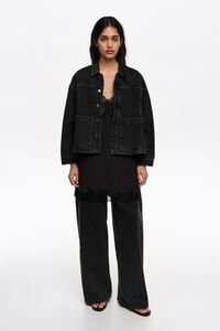 A-line washed denim jacket