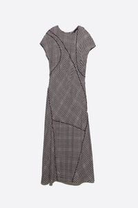 Dark brown checked patchwork dress with raw-edge detailing
