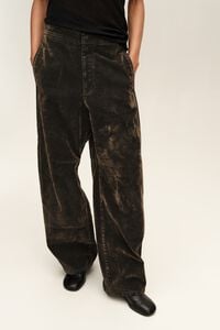 BARREL - Dark khaki flocked cotton trousers
