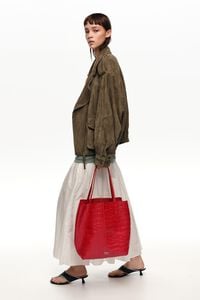 Bolsa shopper grande piel grabado cocodrilo roja