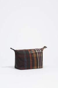Small coated chocolate green tartan Trapecio make-up case