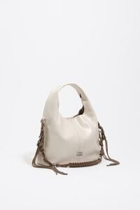 Small ivory leather plaited handle Paper bag