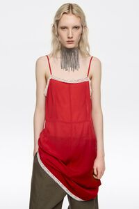 Vestido tirantes encajes a contraste rojo