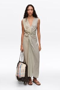 Blue striped ruched knot dress
