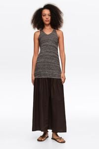 Vestido bimateria l&iacute;nea tejido caf&eacute;