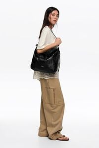 Large black leather Paper shoulder bag