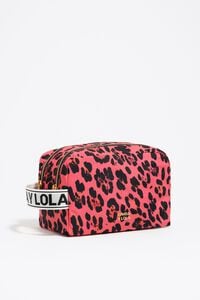 Large electric pink Leopard print nylon double make-up case