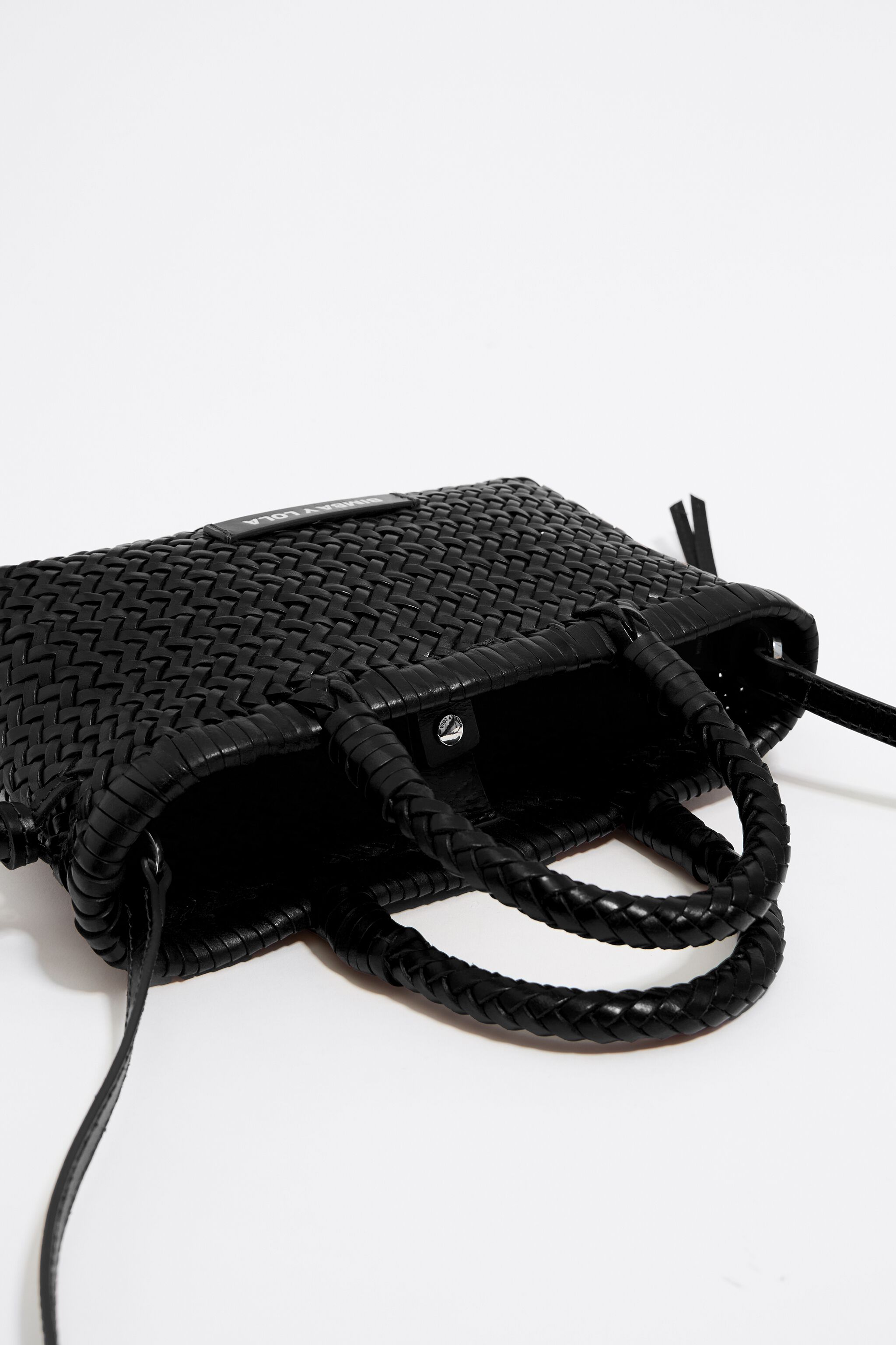 Mini black leather shopper bag