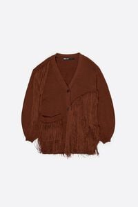 Toffee fringed knit cardigan